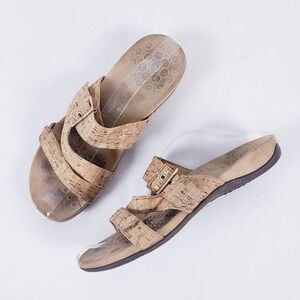 Vionic Women's 11 Skylar Slide Sandal Gold Cork Buckle Triple Strap‎ Orthotic